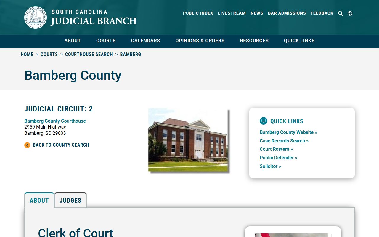 Bamberg County family court records clerk contact