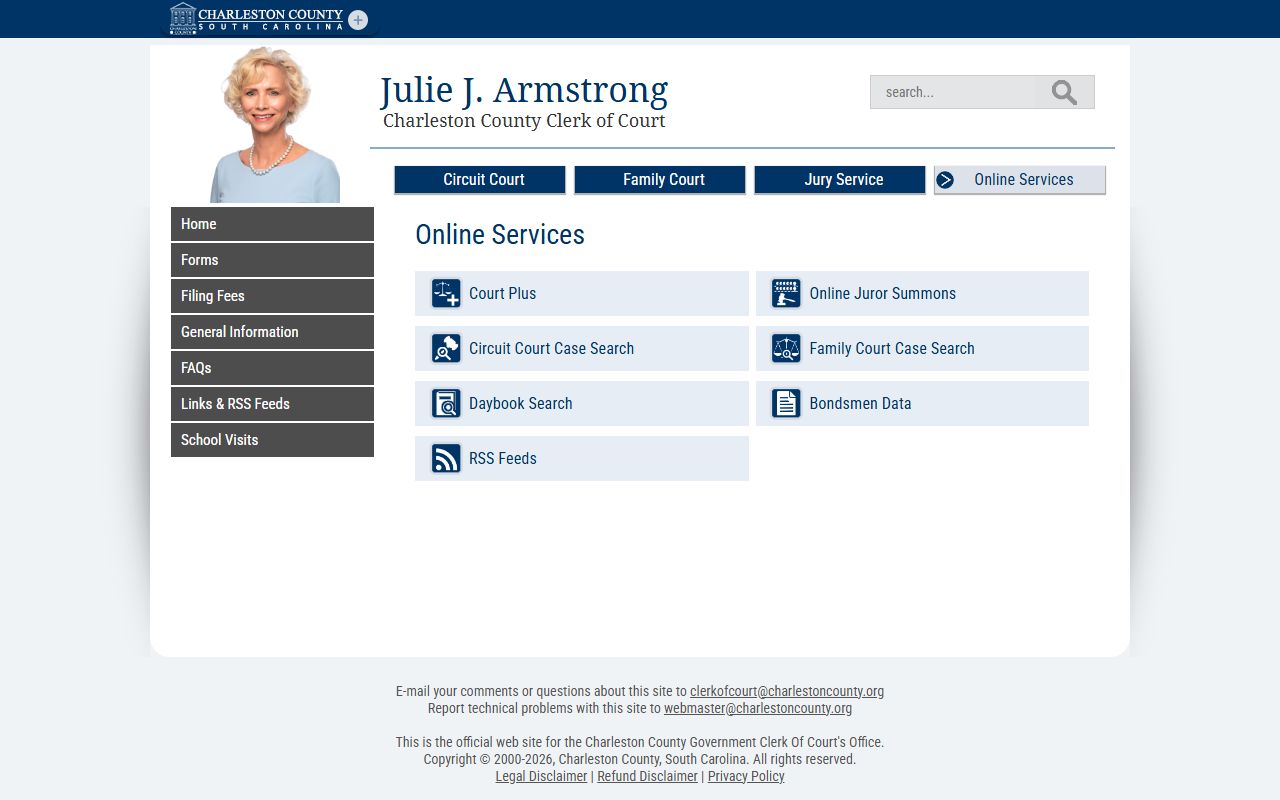 Charleston County clerk of court online services family court records