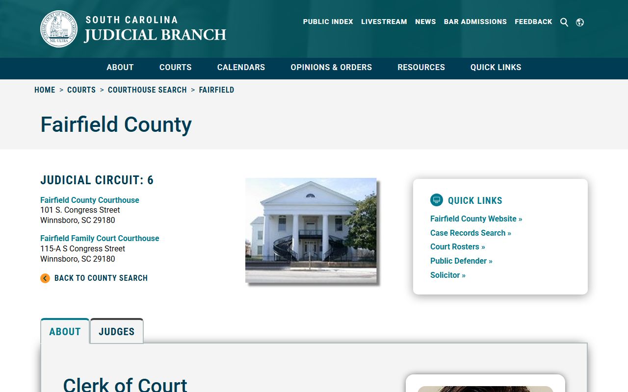 Fairfield County family court records clerk of court Winnsboro