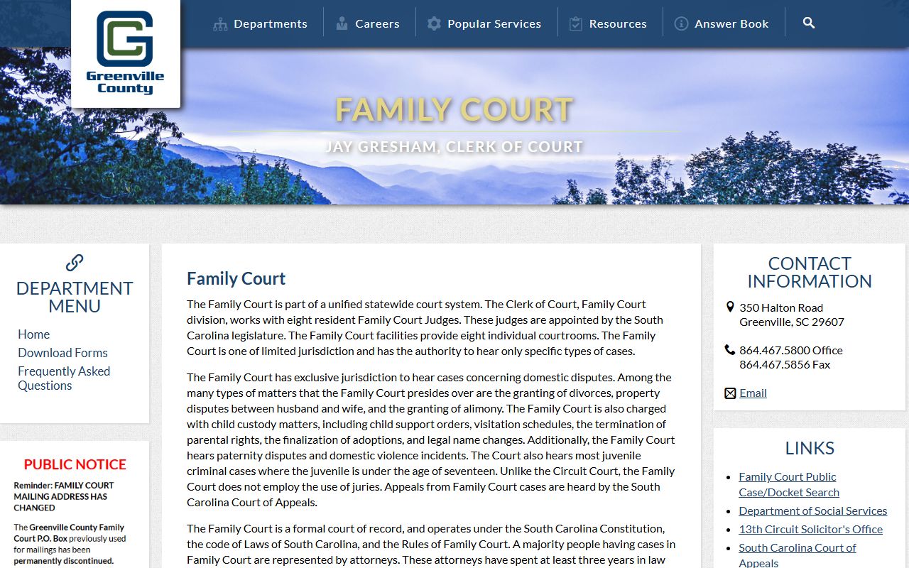 Greenville County family court records official family court page