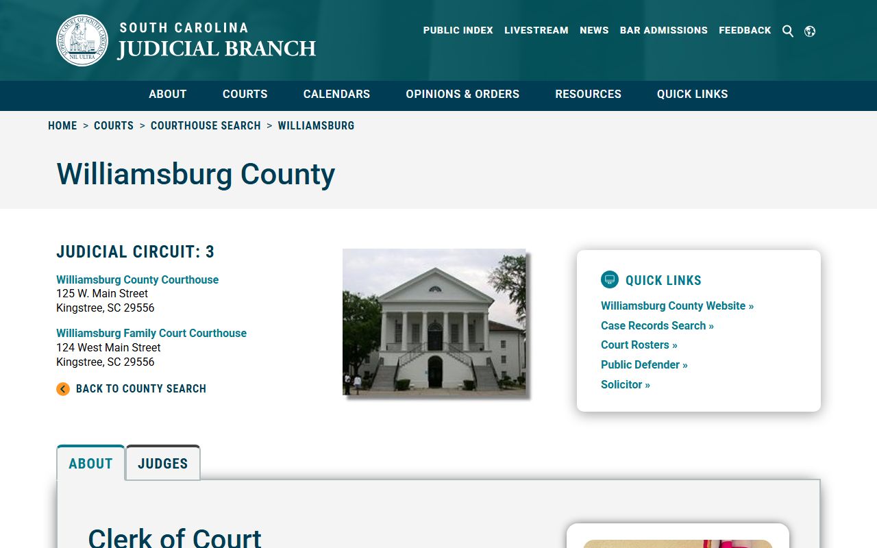 Williamsburg County family court records clerk of court Kingstree