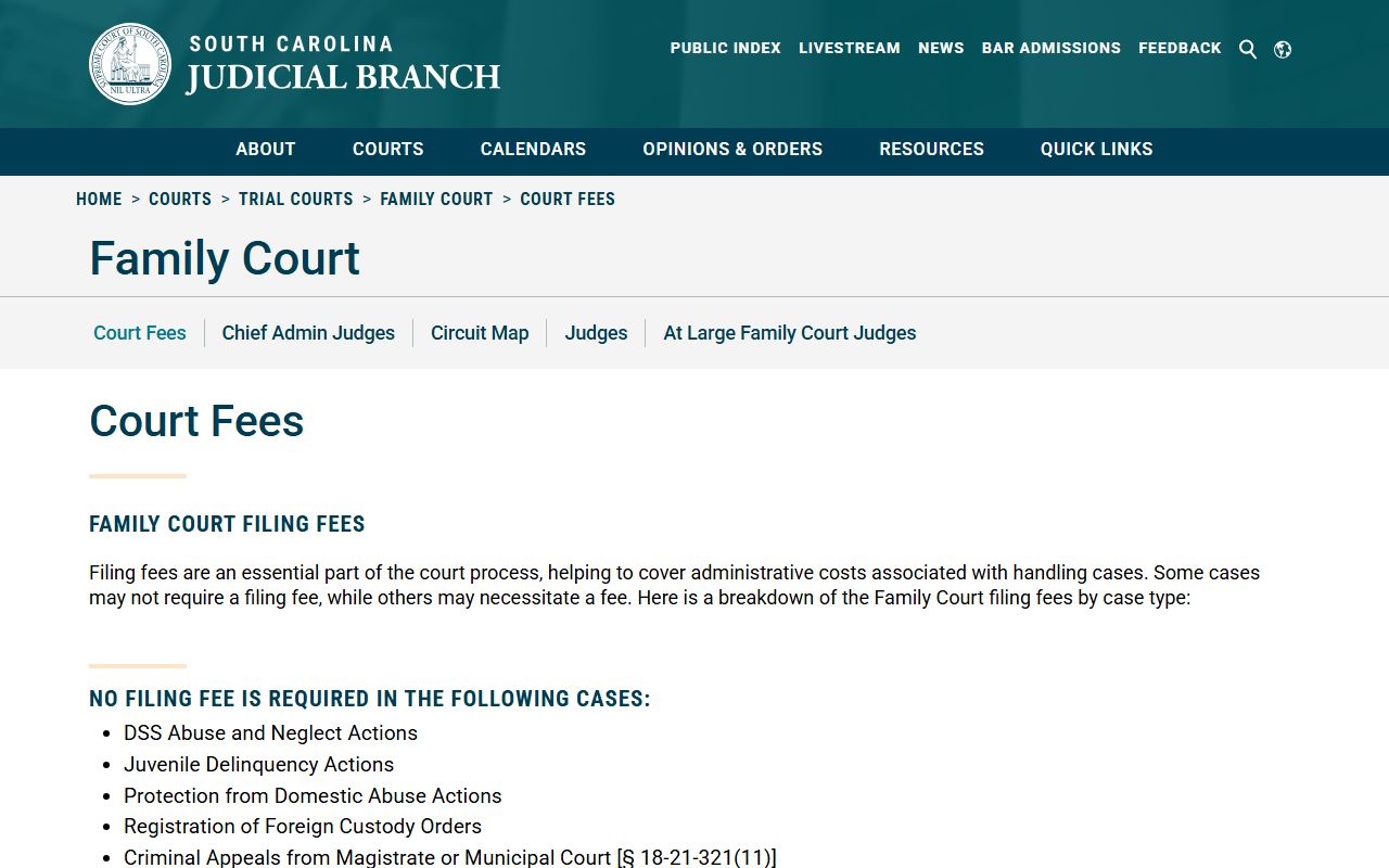 South Carolina Family Court official page describing jurisdiction and family court case types